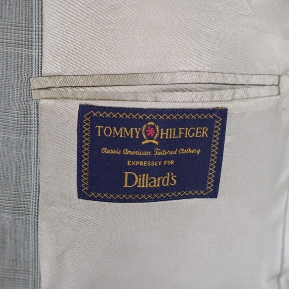 Tommy Hilfiger Worsted Wool Tan Plaid W/ Blue Windowpane 40R 2 Button Sport Coat - Picture 8 of 13